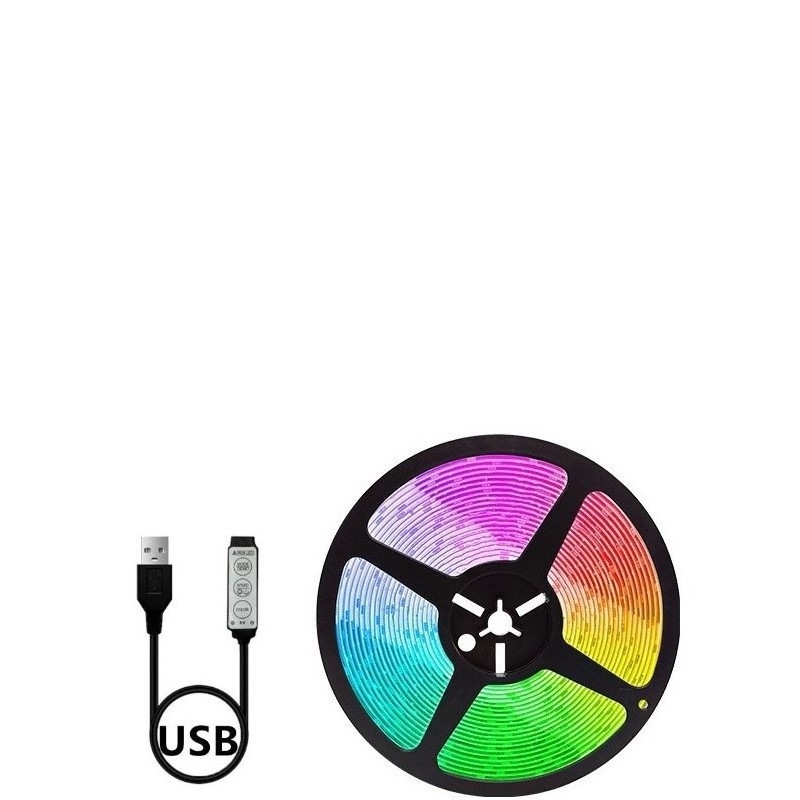 Bandă LED RGB 5V USB pentru TV fundal (auto-adezivă, cip 5050, reglabilă)