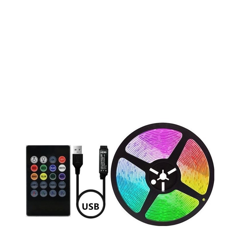 Bandă LED RGB 5V USB pentru TV fundal (auto-adezivă, cip 5050, reglabilă)