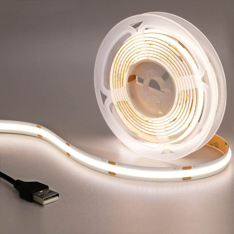 Bandă LED COB cu 320 LED/m, intrare 5/12/24V, reglare prin atingere, flux luminos 1100 lm, CRI 80