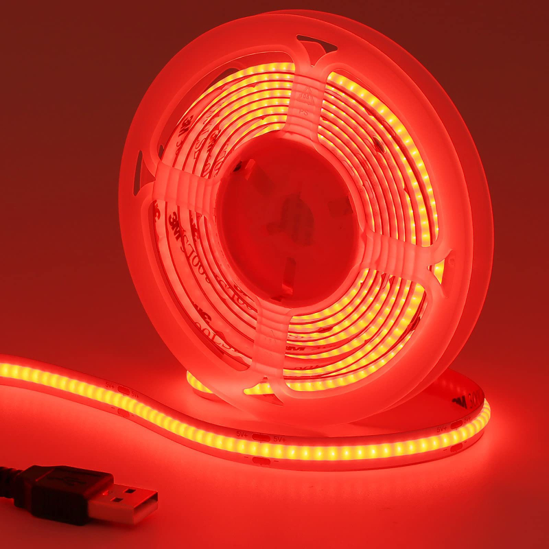 Bandă LED COB cu 320 LED/m, intrare 5/12/24V, reglare prin atingere, flux luminos 1100 lm, CRI 80