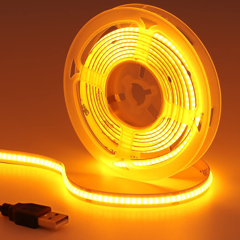 Bandă LED COB cu 320 LED/m, intrare 5/12/24V, reglare prin atingere, flux luminos 1100 lm, CRI 80