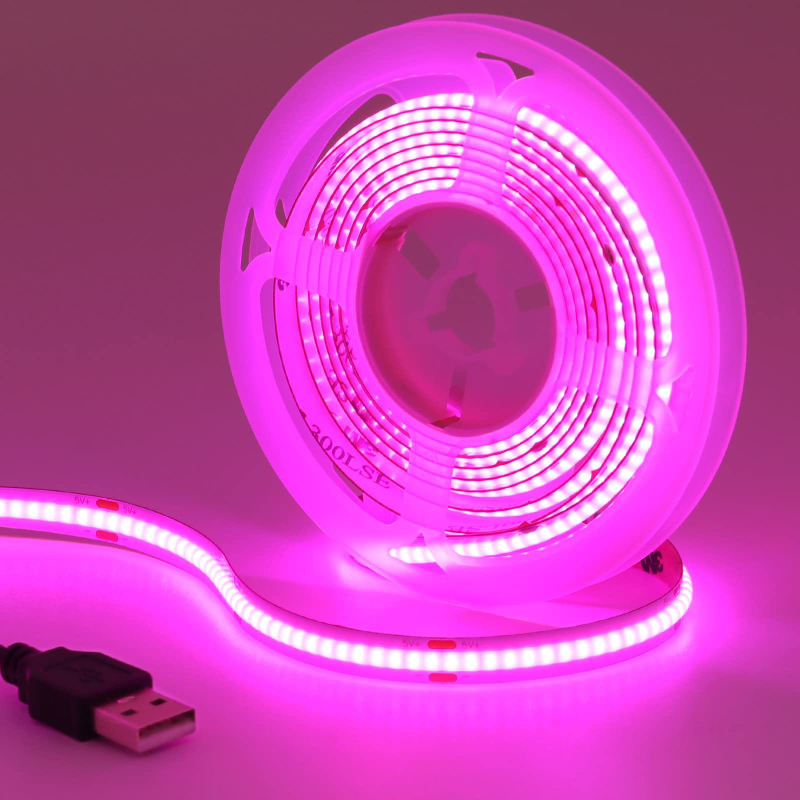 Bandă LED COB cu 320 LED/m, intrare 5/12/24V, reglare prin atingere, flux luminos 1100 lm, CRI 80