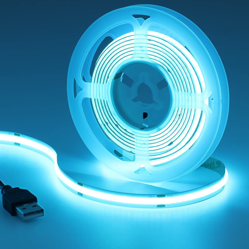 Bandă LED COB cu 320 LED/m, intrare 5/12/24V, reglare prin atingere, flux luminos 1100 lm, CRI 80