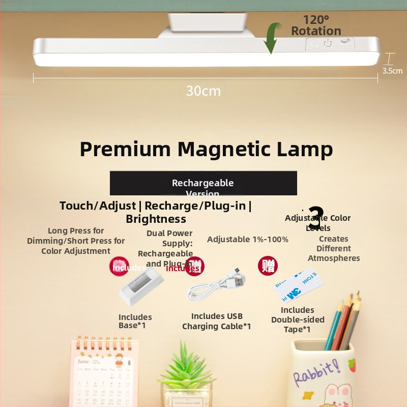 LED éjjeliszekrény lámpa mágneses rögzítéssel, szemvédelem, érintéses kapcsoló, fényerő-szabályzás, beépített lítium akkumulátor