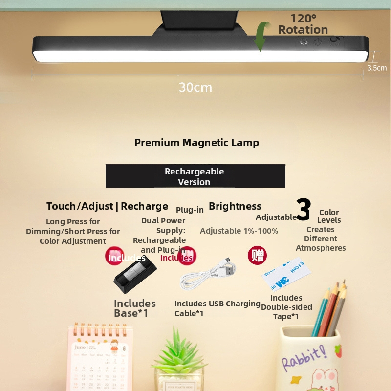 LED éjjeliszekrény lámpa mágneses rögzítéssel, szemvédelem, érintéses kapcsoló, fényerő-szabályzás, beépített lítium akkumulátor