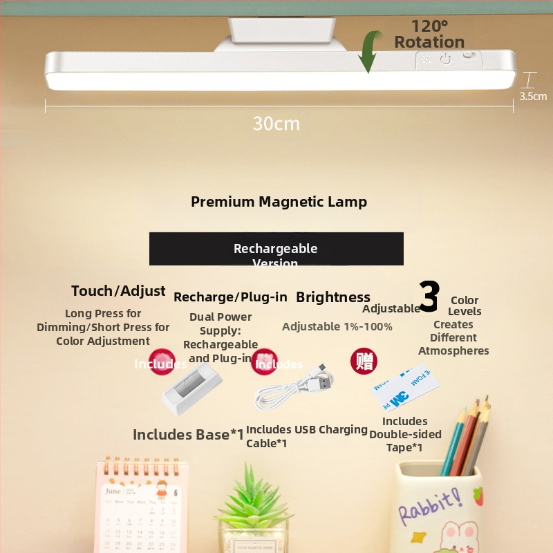 LED éjjeliszekrény lámpa mágneses rögzítéssel, szemvédelem, érintéses kapcsoló, fényerő-szabályzás, beépített lítium akkumulátor