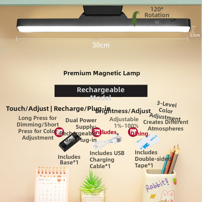 LED éjjeliszekrény lámpa mágneses rögzítéssel, szemvédelem, érintéses kapcsoló, fényerő-szabályzás, beépített lítium akkumulátor