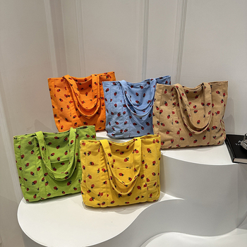 Corduroy Τσάντα Tote με επένδυση πολυεστέρα, φερμουάρ, εσωτερική θήκη για κινητό