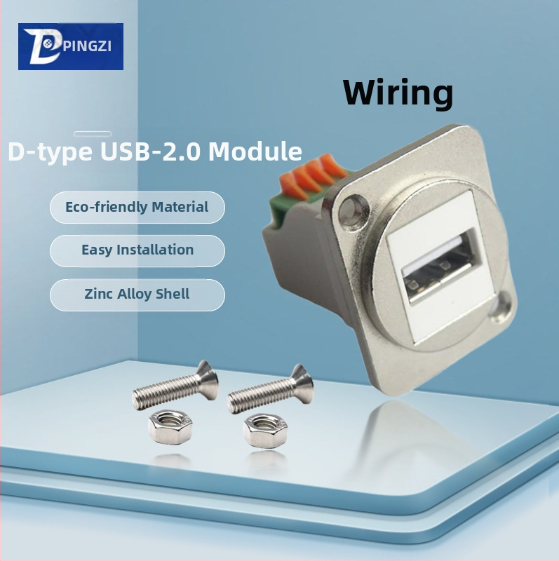 D-típusú USB 2.0 modul adatátviteli hajlított csatlakozó, csavaros rögzítés és dupla lyukú aljzat