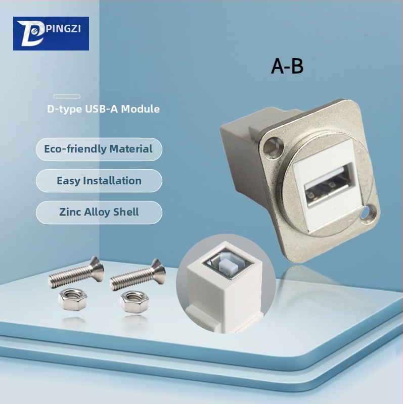 D-típusú USB 2.0 modul adatátviteli hajlított csatlakozó, csavaros rögzítés és dupla lyukú aljzat