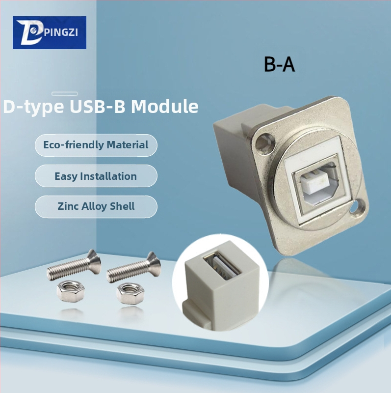 D-típusú USB 2.0 modul adatátviteli hajlított csatlakozó, csavaros rögzítés és dupla lyukú aljzat