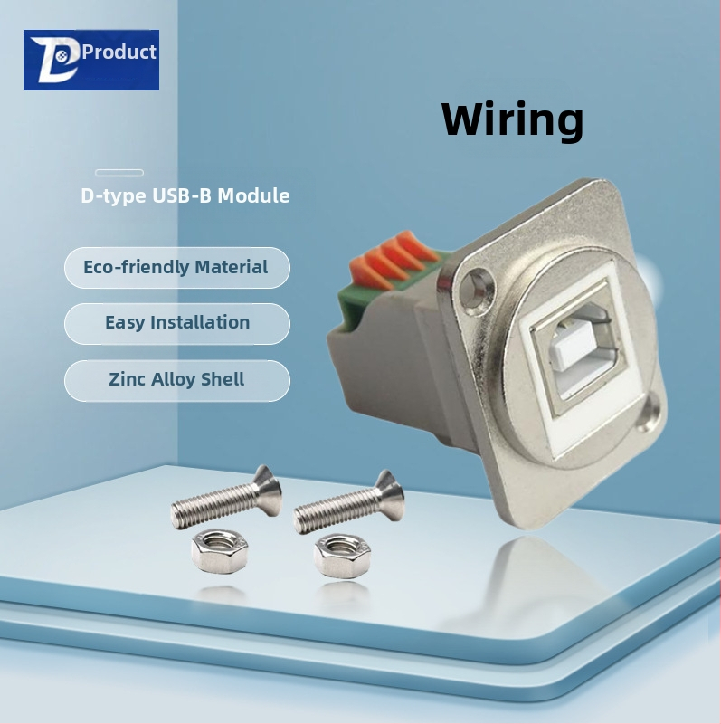 D-típusú USB 2.0 modul adatátviteli hajlított csatlakozó, csavaros rögzítés és dupla lyukú aljzat