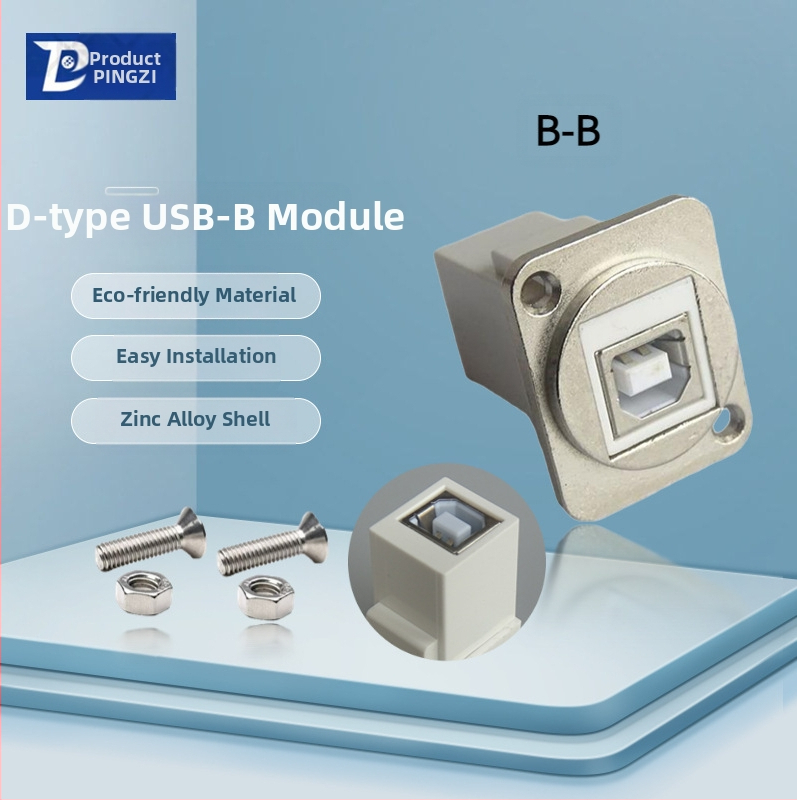 D-típusú USB 2.0 modul adatátviteli hajlított csatlakozó, csavaros rögzítés és dupla lyukú aljzat