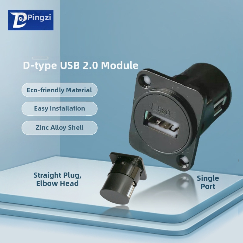 D-típusú USB 2.0 modul adatátviteli hajlított csatlakozó, csavaros rögzítés és dupla lyukú aljzat