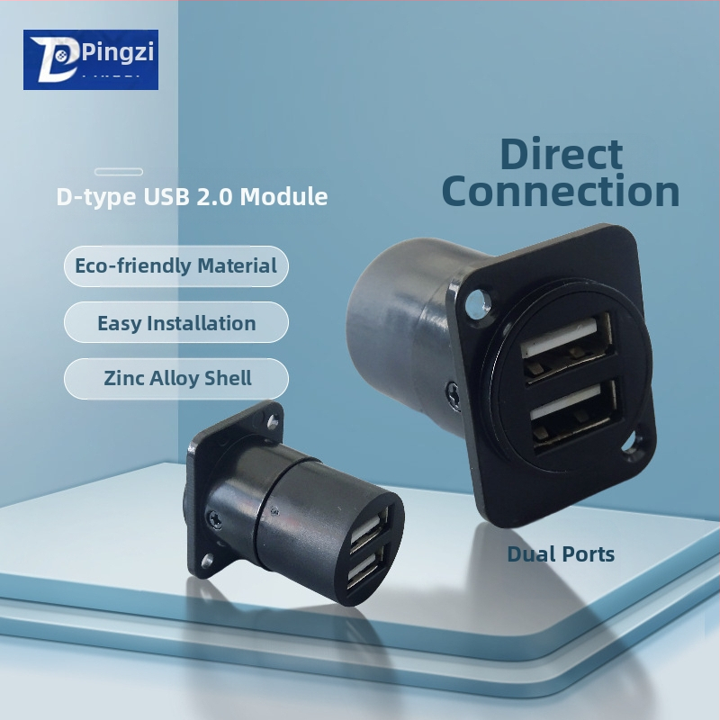 D-típusú USB 2.0 modul adatátviteli hajlított csatlakozó, csavaros rögzítés és dupla lyukú aljzat