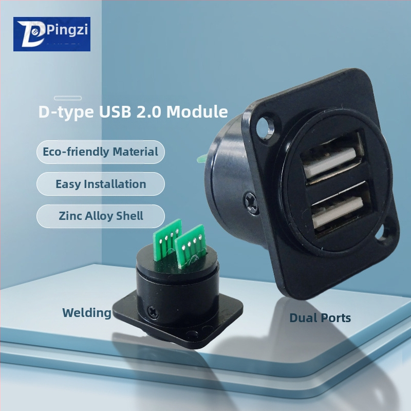 D-típusú USB 2.0 modul adatátviteli hajlított csatlakozó, csavaros rögzítés és dupla lyukú aljzat