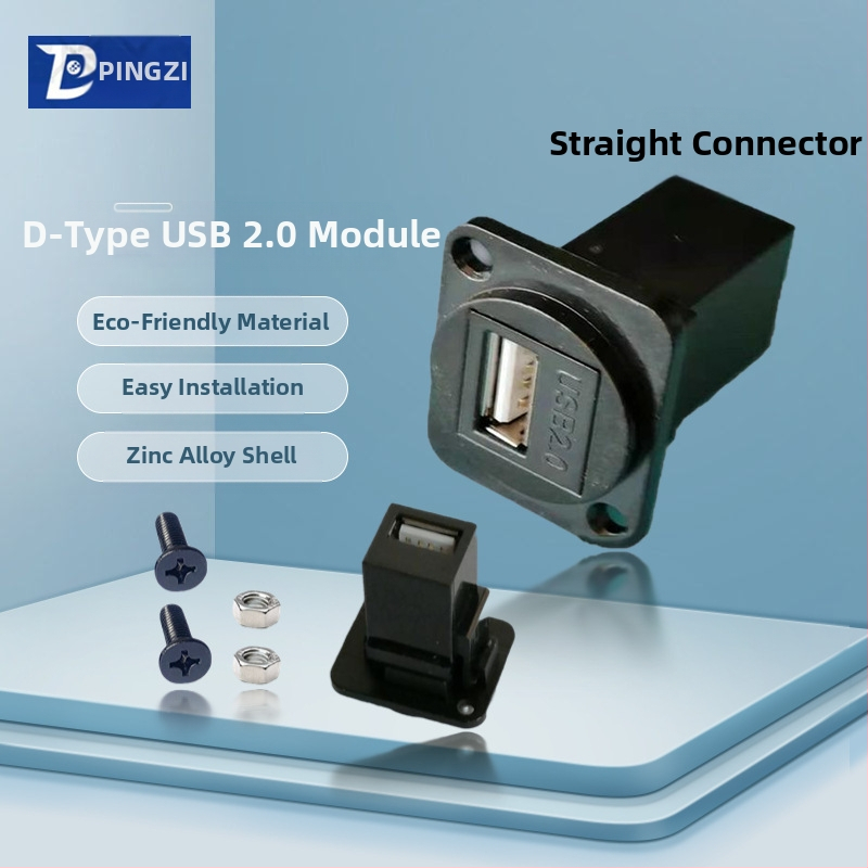 D-típusú USB 2.0 modul adatátviteli hajlított csatlakozó, csavaros rögzítés és dupla lyukú aljzat