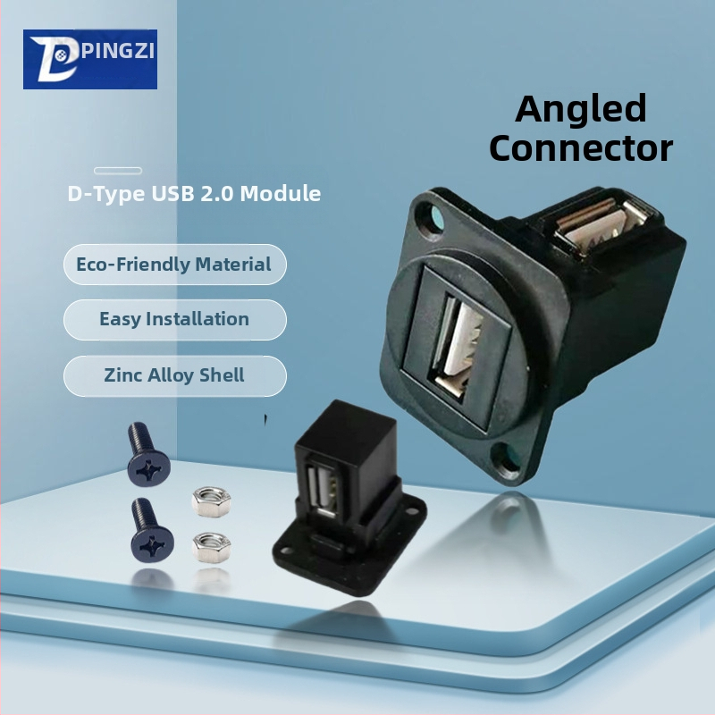 D-típusú USB 2.0 modul adatátviteli hajlított csatlakozó, csavaros rögzítés és dupla lyukú aljzat