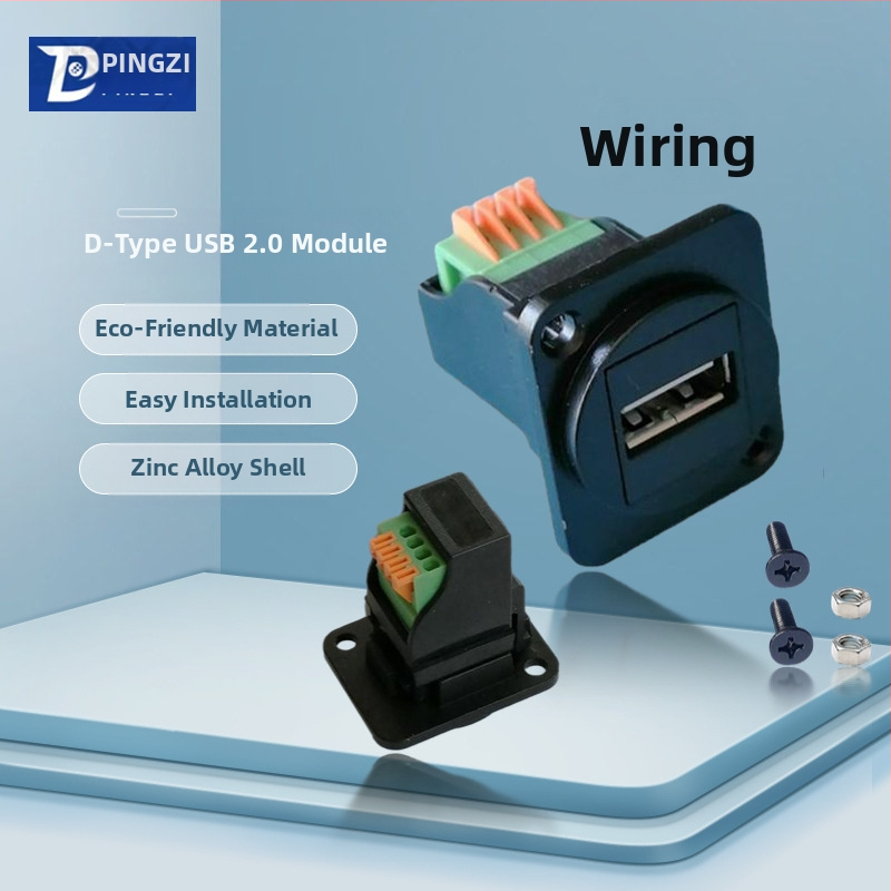 D-típusú USB 2.0 modul adatátviteli hajlított csatlakozó, csavaros rögzítés és dupla lyukú aljzat