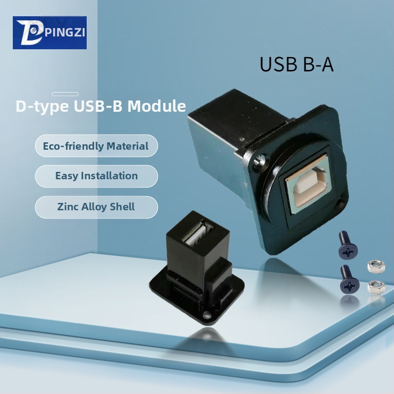D-típusú USB 2.0 modul adatátviteli hajlított csatlakozó, csavaros rögzítés és dupla lyukú aljzat
