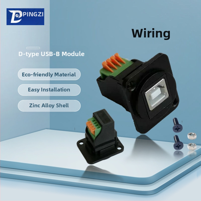 D-típusú USB 2.0 modul adatátviteli hajlított csatlakozó, csavaros rögzítés és dupla lyukú aljzat