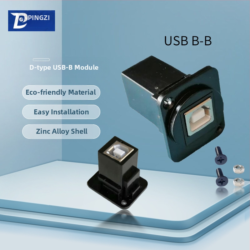 D-típusú USB 2.0 modul adatátviteli hajlított csatlakozó, csavaros rögzítés és dupla lyukú aljzat