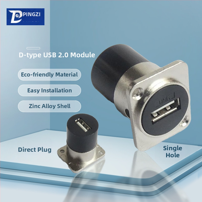 D-típusú USB 2.0 modul adatátviteli hajlított csatlakozó, csavaros rögzítés és dupla lyukú aljzat