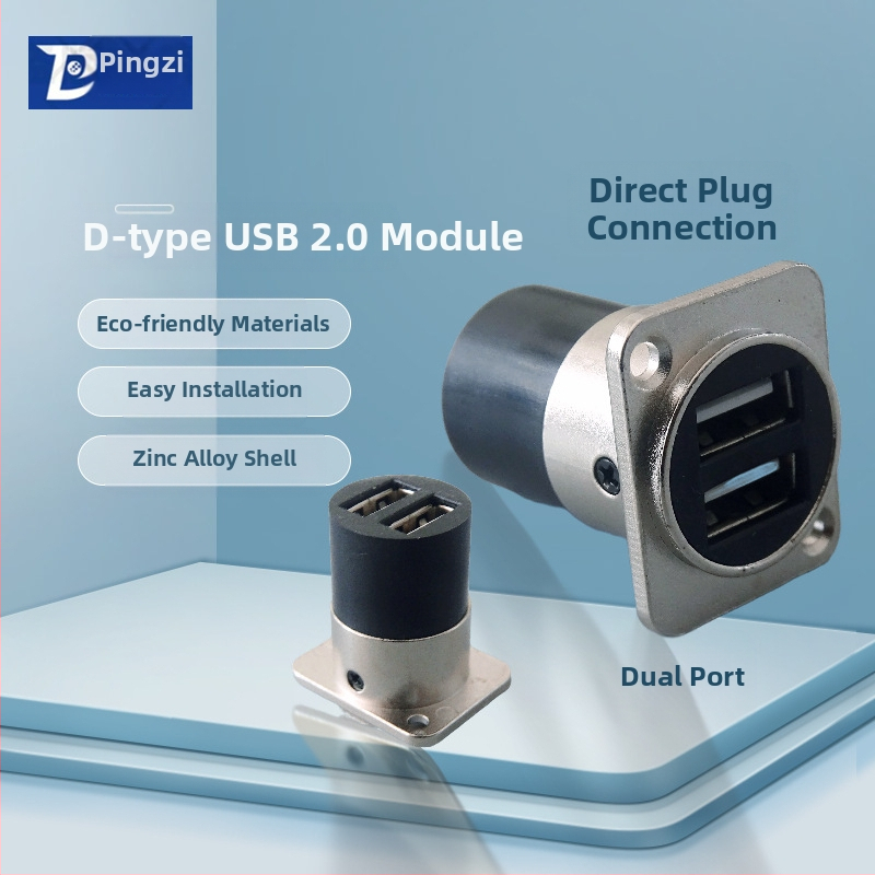 D-típusú USB 2.0 modul adatátviteli hajlított csatlakozó, csavaros rögzítés és dupla lyukú aljzat