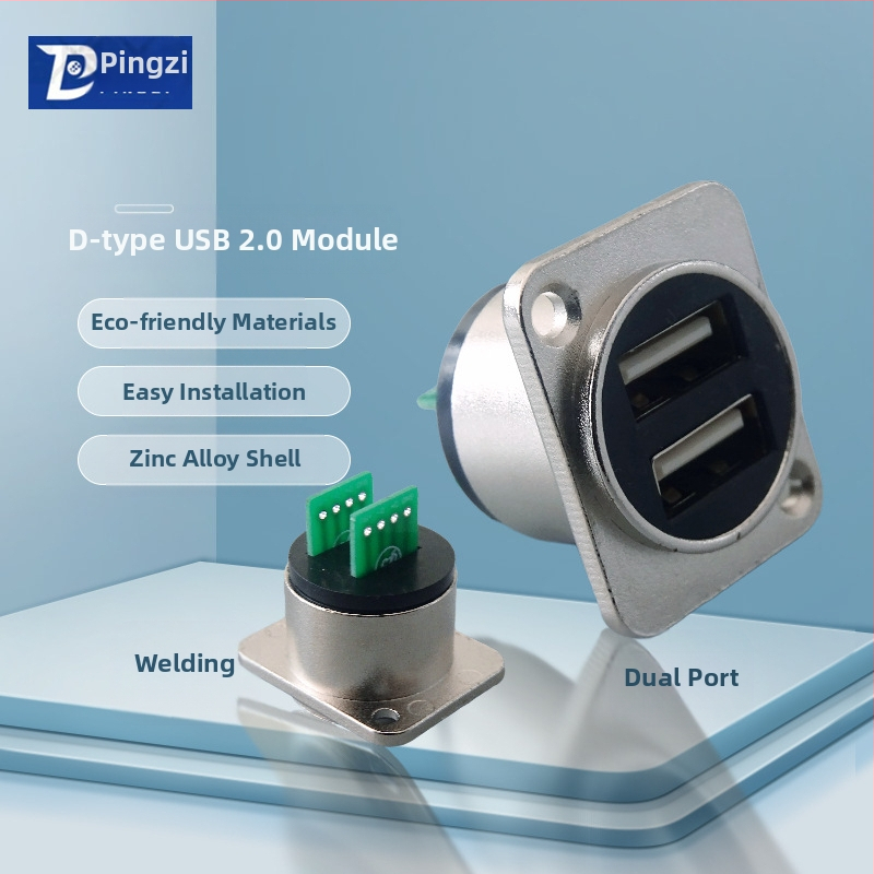 D-típusú USB 2.0 modul adatátviteli hajlított csatlakozó, csavaros rögzítés és dupla lyukú aljzat