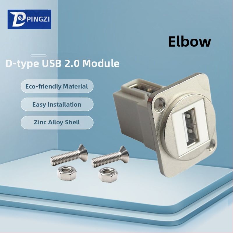 D-típusú USB 2.0 modul adatátviteli hajlított csatlakozó, csavaros rögzítés és dupla lyukú aljzat