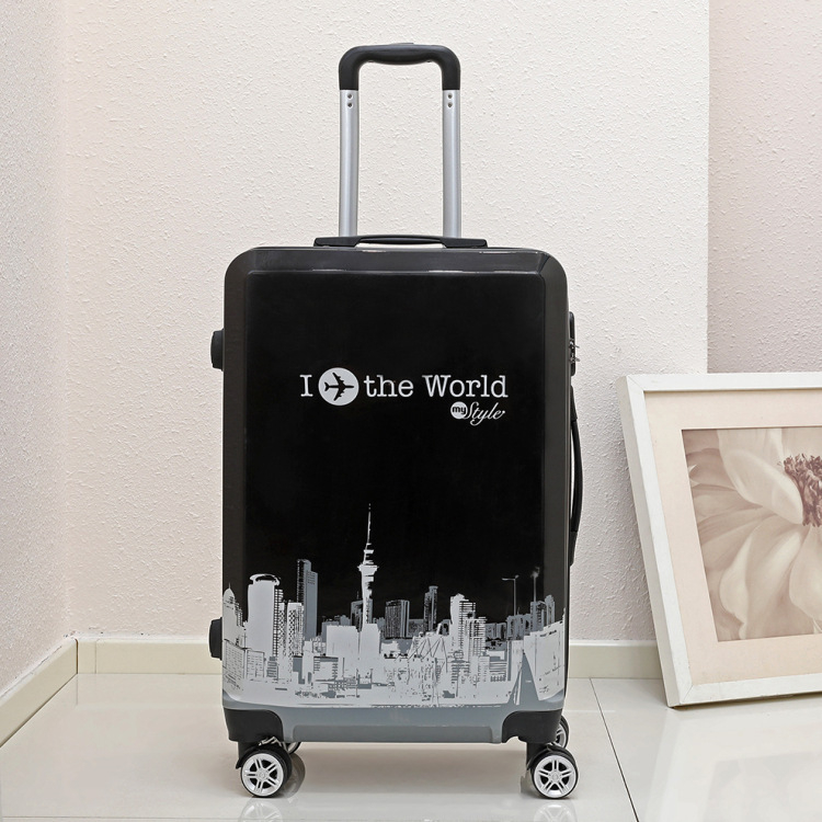 Куфар за ръчен багаж със универсални колела, ципово отваряне, ABS материал, заключване с парола, шарка на райета за бизнес пътувания