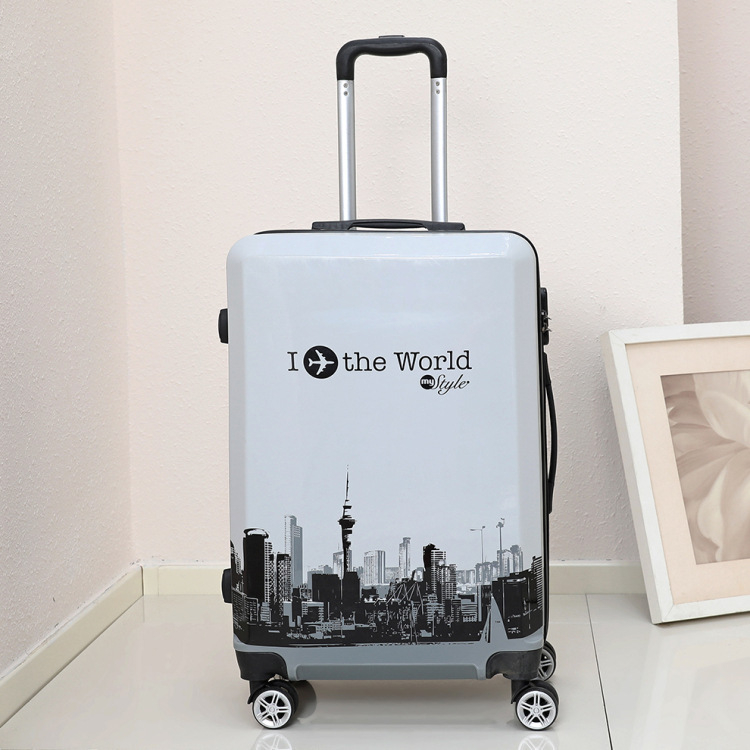 Куфар за ръчен багаж със универсални колела, ципово отваряне, ABS материал, заключване с парола, шарка на райета за бизнес пътувания