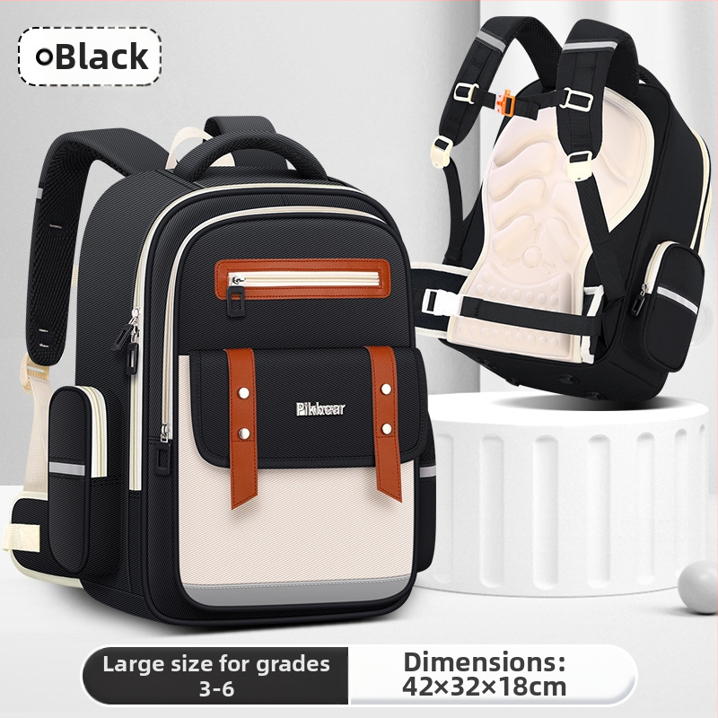 PIKBEAR Skolas mugursoma 1.–6. klase ar muguras aizsardzību – elpojošs Oxford audums, ūdensnecaurlaidīga, ļoti viegla, paplašināma (Zīmējums: Dzīvnieki; Oderne: NAILONS)