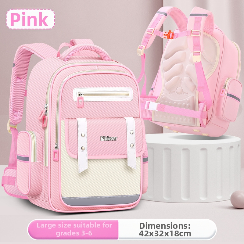 PIKBEAR Skolas mugursoma 1.–6. klase ar muguras aizsardzību – elpojošs Oxford audums, ūdensnecaurlaidīga, ļoti viegla, paplašināma (Zīmējums: Dzīvnieki; Oderne: NAILONS)