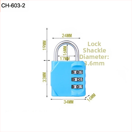 CH-604 zinková zliatina, 4-digitová mechanická kombinačná zámka pre skrinky a batožinu — hrúbka závorníka 6 mm, rozstup 20×24 mm