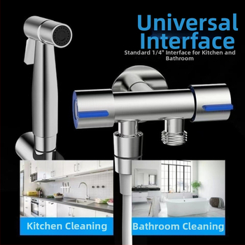 Комплект биде за тоалет от 304 неръждаема стомана, без пробиване, под налягане, стенна инсталация, 1 вход 2 изход, ъглов кран — модел Stainless Steel Toilet Mate