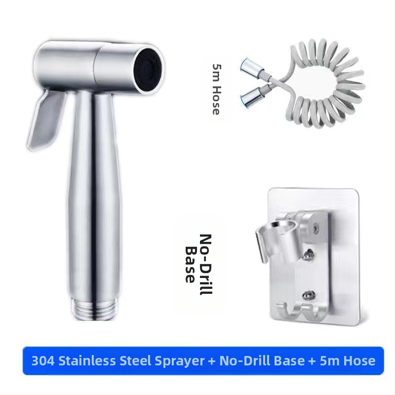 Комплект биде за тоалет от 304 неръждаема стомана, без пробиване, под налягане, стенна инсталация, 1 вход 2 изход, ъглов кран — модел Stainless Steel Toilet Mate