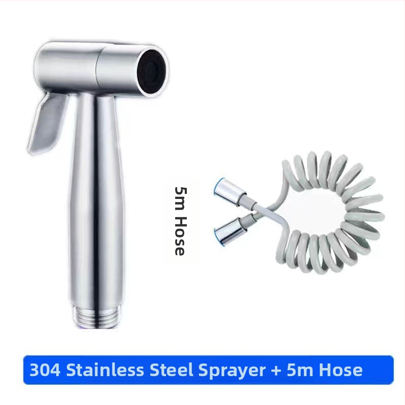 Комплект биде за тоалет от 304 неръждаема стомана, без пробиване, под налягане, стенна инсталация, 1 вход 2 изход, ъглов кран — модел Stainless Steel Toilet Mate