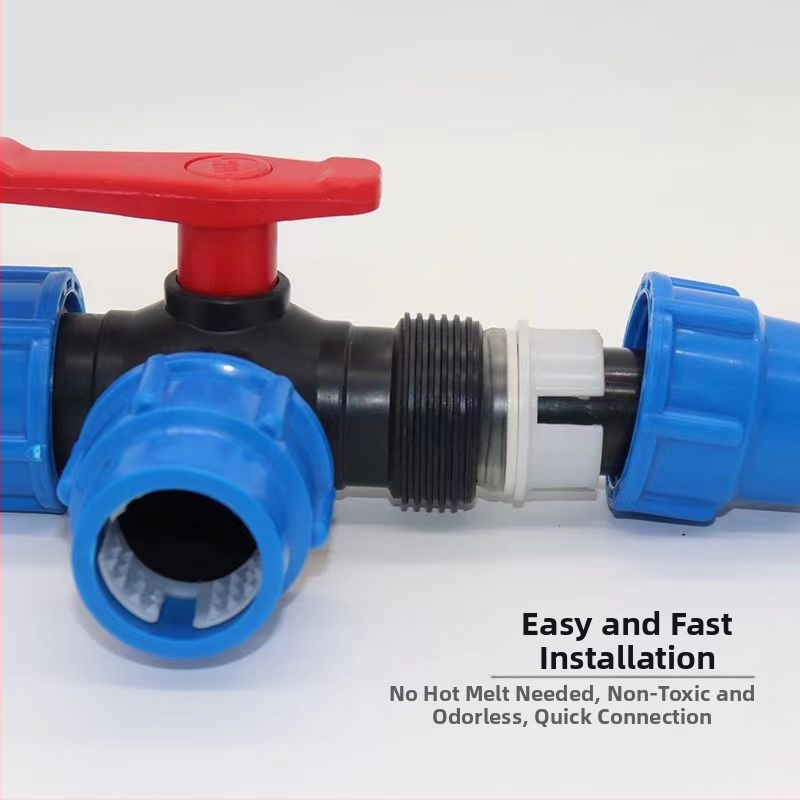 Аграрен бързосъединителен клапан с три входа за PE тръби, пластмасови тръбни фитинги и аксесоари