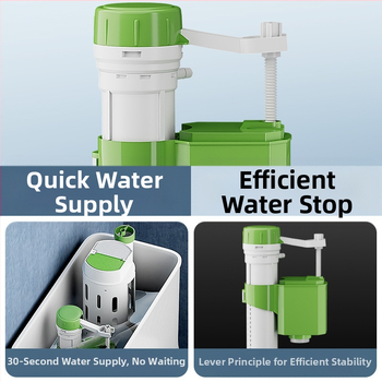 Σετ βαλβίδων τουαλέτας: βαλβίδα εισόδου, βαλβίδα εκκένωσης, καθολική εφαρμογή, φλοτέρ δεξαμενής