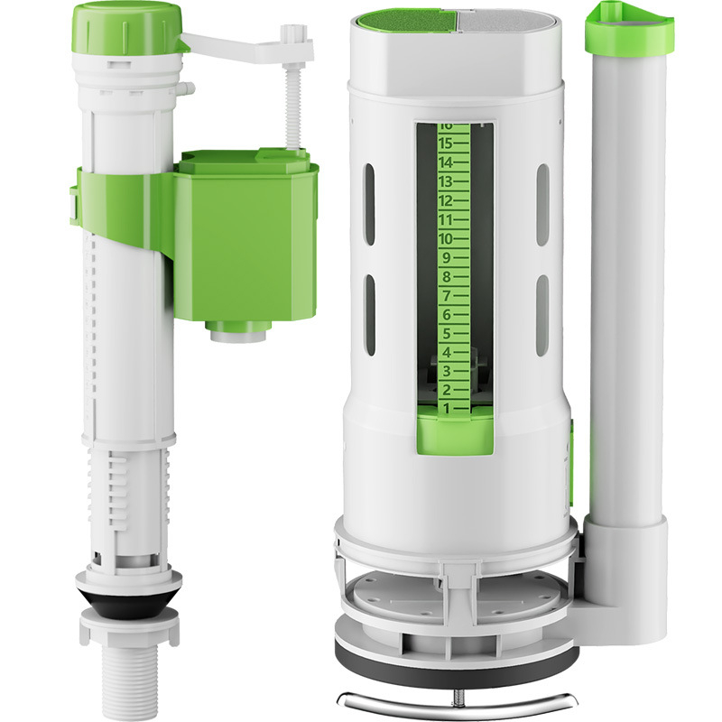 Σετ βαλβίδων τουαλέτας: βαλβίδα εισόδου, βαλβίδα εκκένωσης, καθολική εφαρμογή, φλοτέρ δεξαμενής