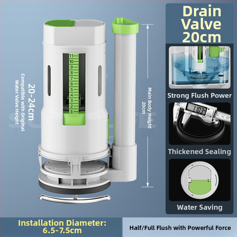 Σετ βαλβίδων τουαλέτας: βαλβίδα εισόδου, βαλβίδα εκκένωσης, καθολική εφαρμογή, φλοτέρ δεξαμενής