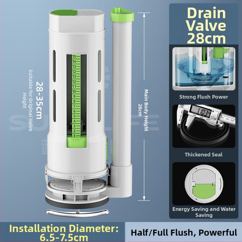 Σετ βαλβίδων τουαλέτας: βαλβίδα εισόδου, βαλβίδα εκκένωσης, καθολική εφαρμογή, φλοτέρ δεξαμενής