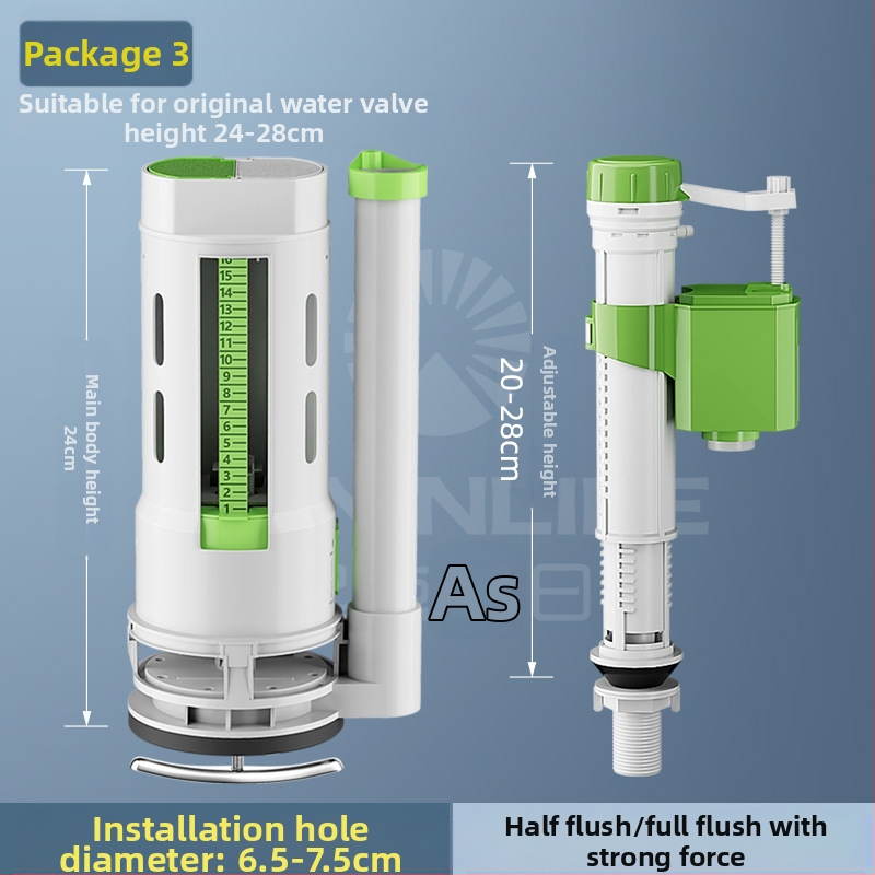 Σετ βαλβίδων τουαλέτας: βαλβίδα εισόδου, βαλβίδα εκκένωσης, καθολική εφαρμογή, φλοτέρ δεξαμενής