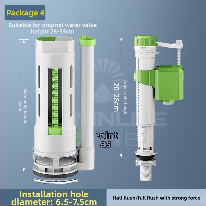 Σετ βαλβίδων τουαλέτας: βαλβίδα εισόδου, βαλβίδα εκκένωσης, καθολική εφαρμογή, φλοτέρ δεξαμενής