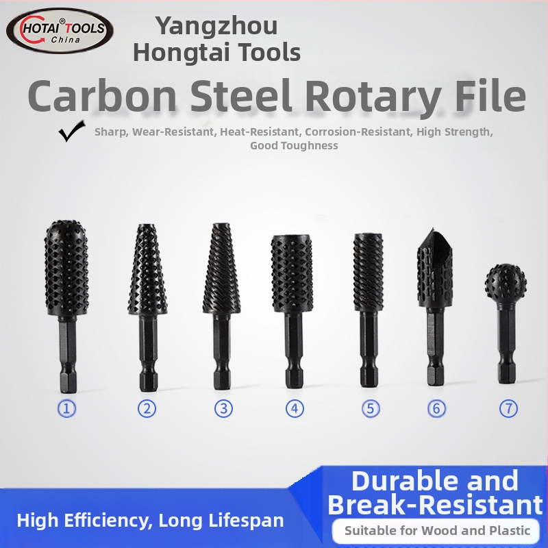 Heksagonaalse vardaga pöörlev fail puidutööks ja juurtegevuse jaoks – 45# terasest, sobib puidule, pehmetele metallidele ja plastikule, kohandatav töötlemine, elektrilise lihvimise pea komplekt
