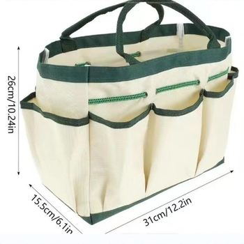 Geantă de depozitare pentru uneltele de grădină, capacitate mare, cu greblă cu trei dinți și lopată din fier