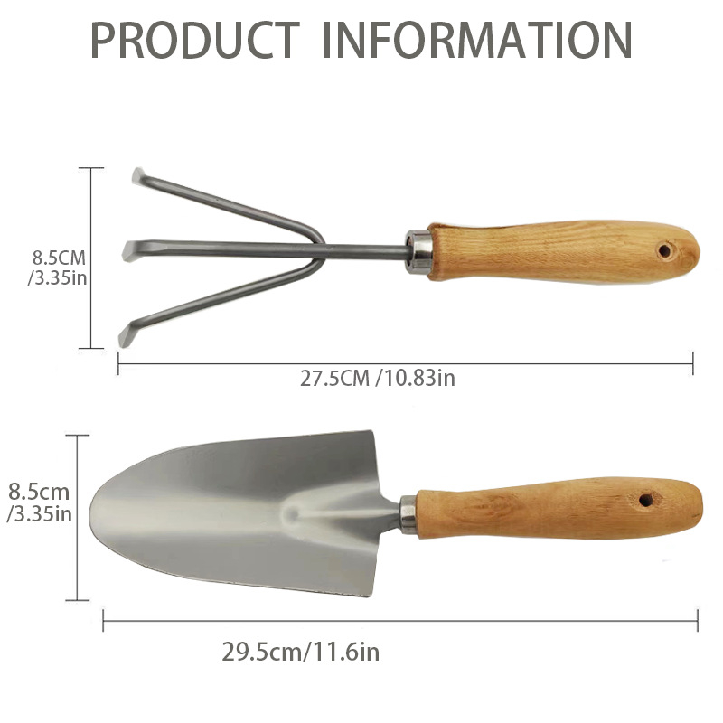 Geantă de depozitare pentru uneltele de grădină, capacitate mare, cu greblă cu trei dinți și lopată din fier