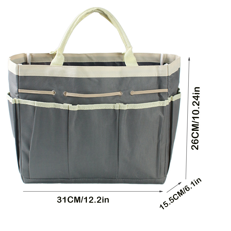 Geantă de depozitare pentru uneltele de grădină, capacitate mare, cu greblă cu trei dinți și lopată din fier