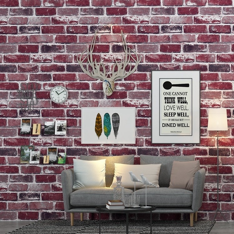 3D reljēfa ķieģeļu tapete, PVC materiāls, dekoratīvs ķieģeļu raksts, Jaunais Ķīniešu stils